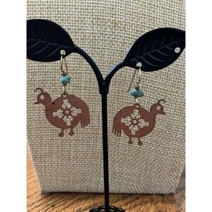 Copper Quail Earrings southwest style turq chip hook bird